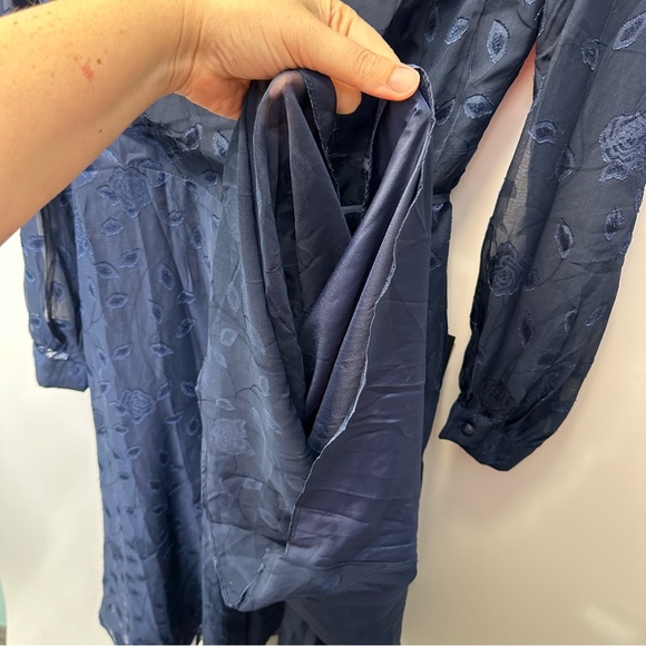 Lulus Evening of Elegance Navy Blue Floral Jacquard Wrap Midi Dress - Picture 12 of 14